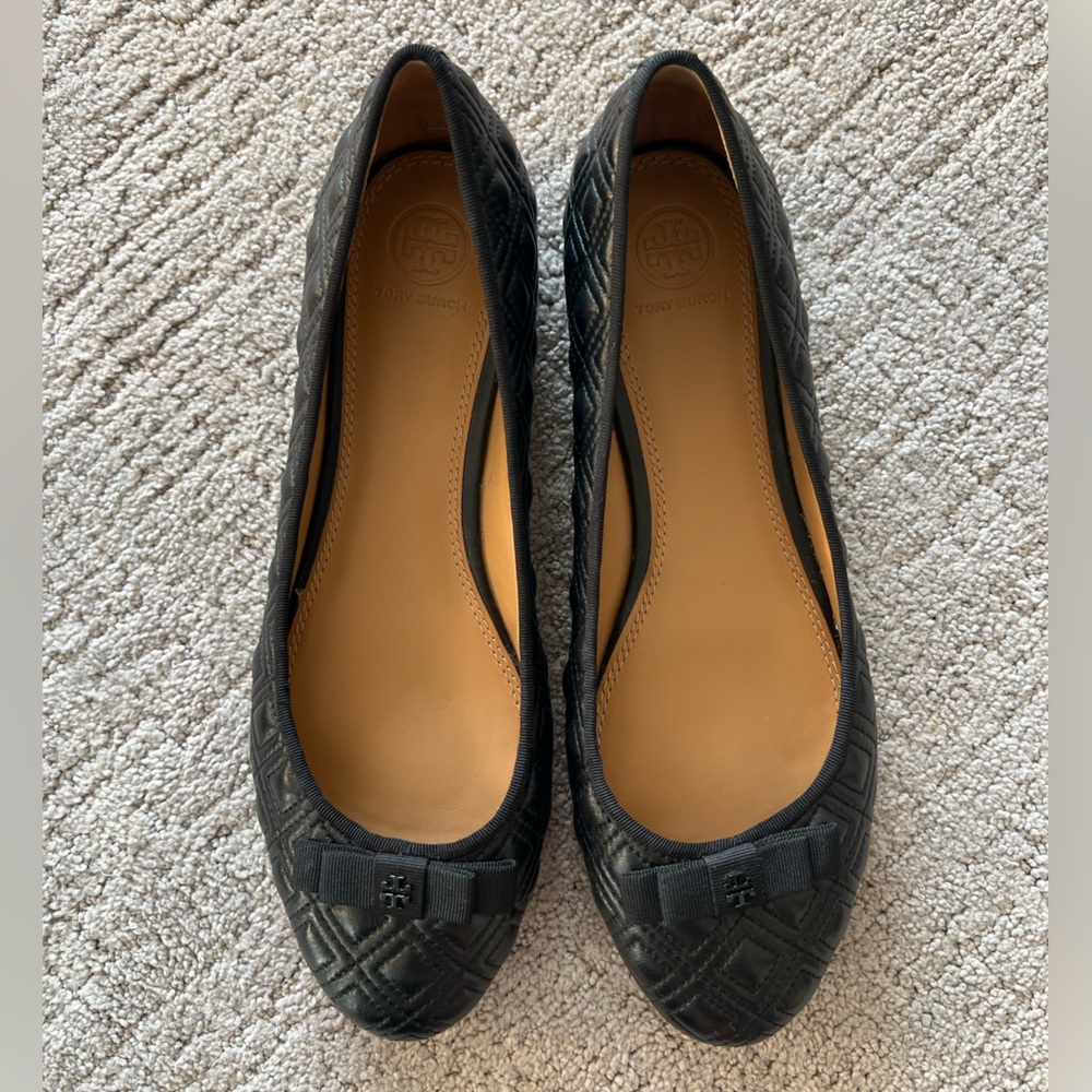 Tory Burch Black Quilted Leather Ballet Flats